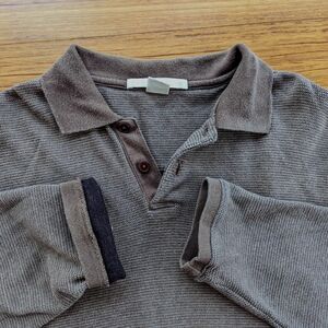 mens PERRY ELLIS Large Golf Polo Sweater Pullover Brown Cotton Long Sleeve Shirt